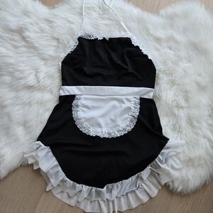 Black and White Apron-Style Halter Dress